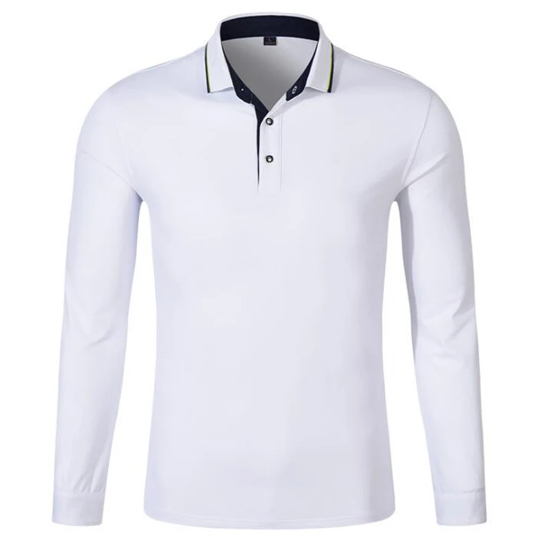 Белый Poloshirt, мужские новые модные рубашки с длинным рукавом, мужские повседневные хлопковые дышащие гольфспортивные футболки с отложным воротником, топы - Цвет: Белый