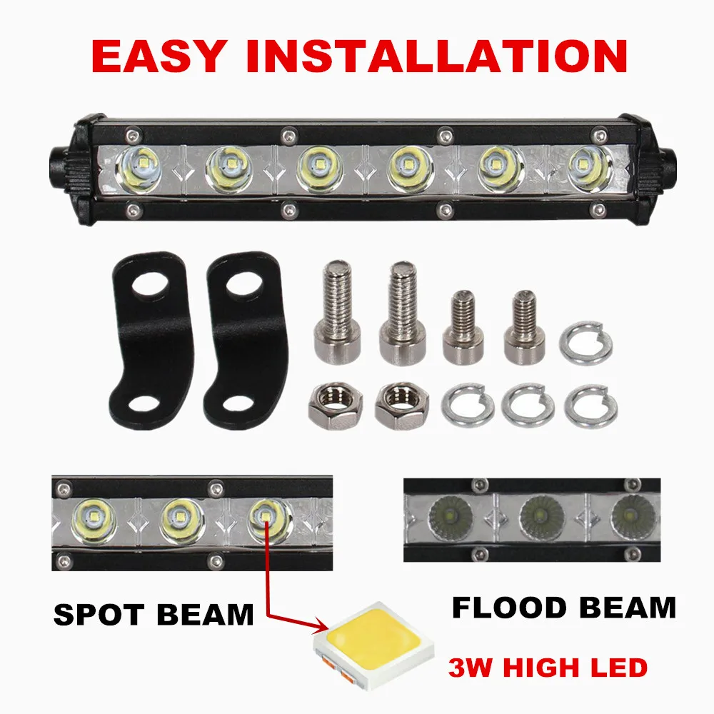 18 Вт однорядные внедорожные светодиодные ультра тонкие световые панели рабочие