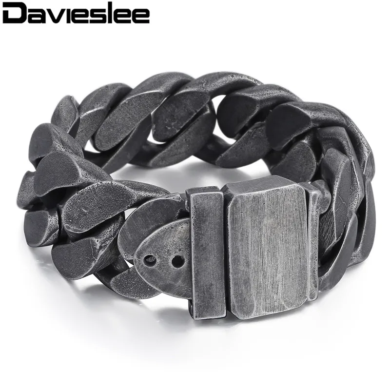 Davieslee мужские цепи 316L нержавеющая сталь тяжелый браслет Gunmetal тон большой бордюр звено ювелирных изделий 24 мм LHB333