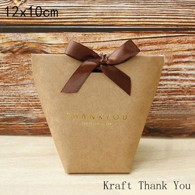 Kraft Thank You 5 шт. белая черная крафт-бумага бумажная сумка Бронзирующая французская "Мерси" Спасибо Подарочная коробка пакет сувенир для свадебной вечеринки конфетная коробка с лентой - Цвет: Kraft Thank You