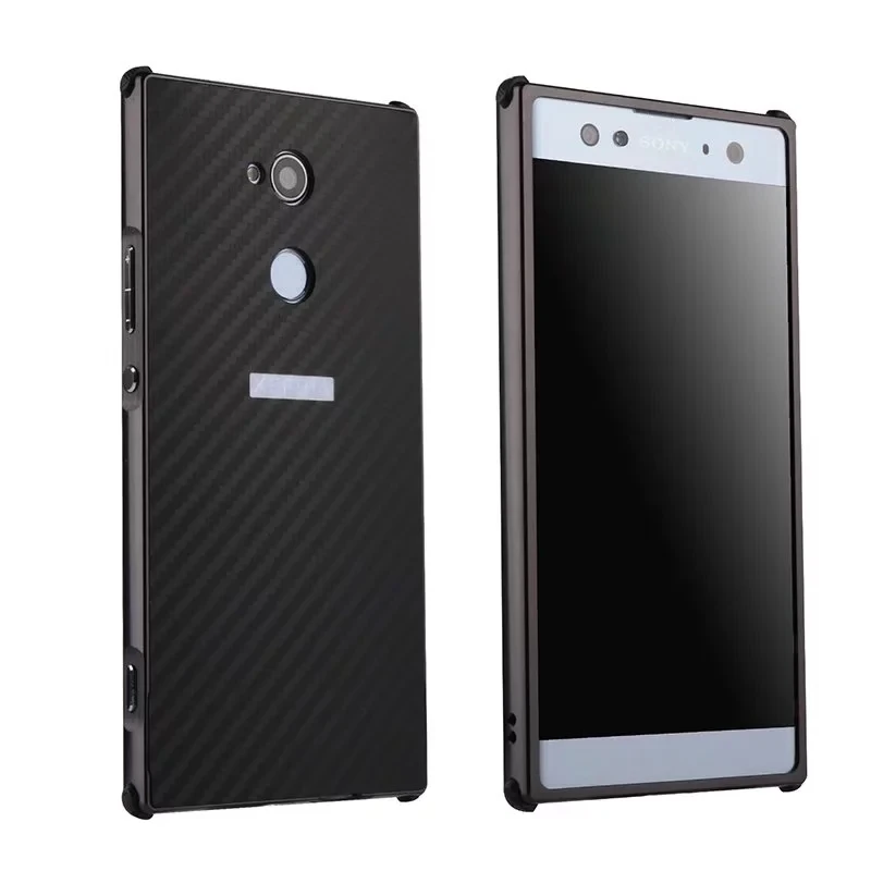 Алюминиевый чехол из углеродного волокна для sony Xperia L2 XA2, ультра ударопрочный металлический каркас+ Пластиковая Задняя крышка для Xperia XZ2 compact Shell - Цвет: 021-Black