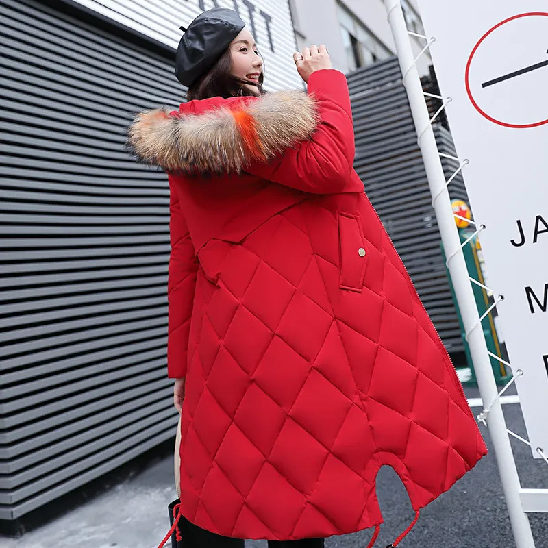 Зимняя куртка IOQRCJV Длинная женская парка с капюшоном и большим меховым