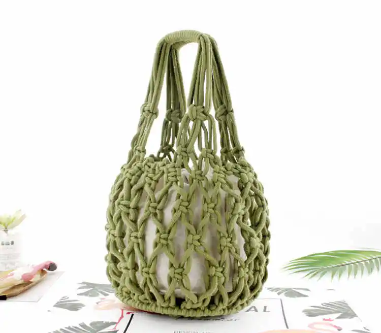 green Новая соломенная сумка, Плотная хлопковая тканая сумка, портативная хлопковая Сетчатая Сумка, повседневная сумка, пляжная сумка - Цвет: green