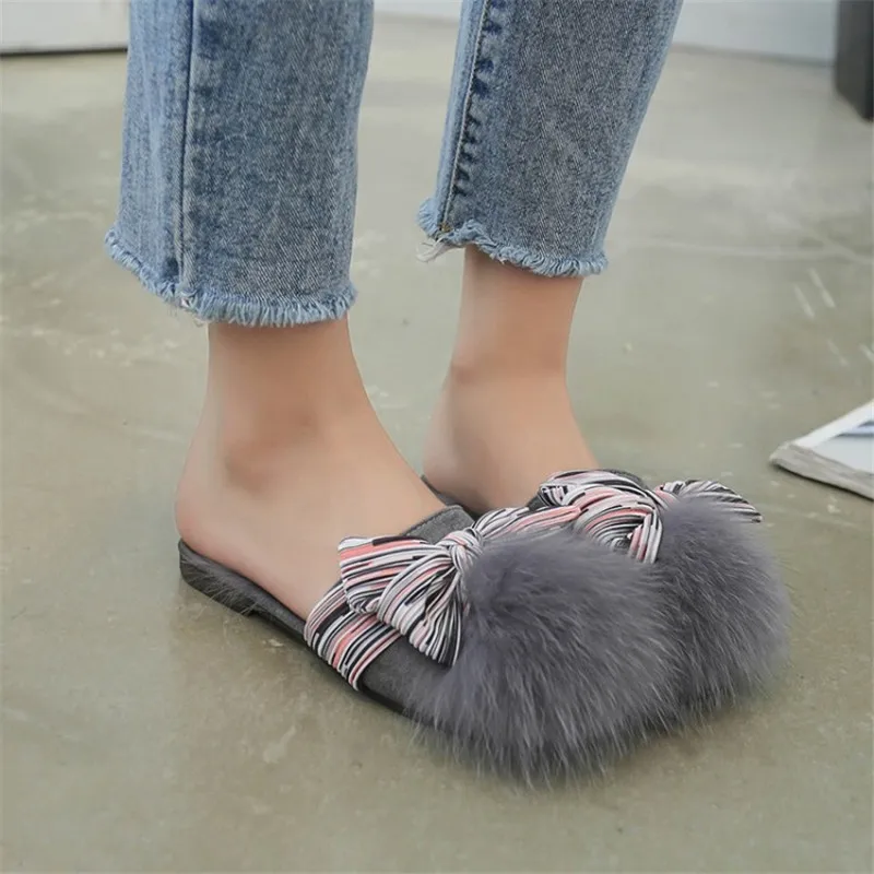 Обувь Для женщин заклепки бантом тапочки с плоской подошвой для девочек Летняя