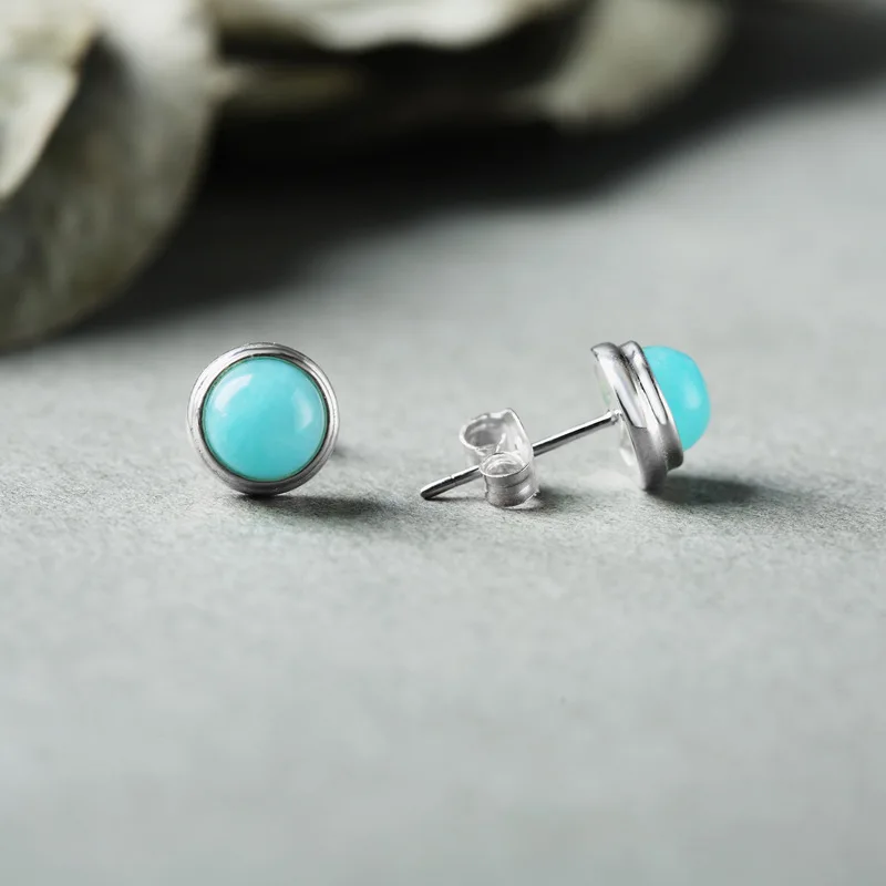 Серьги из серебра 925 пробы с натуральным камнем Амазонит классические маленькие
