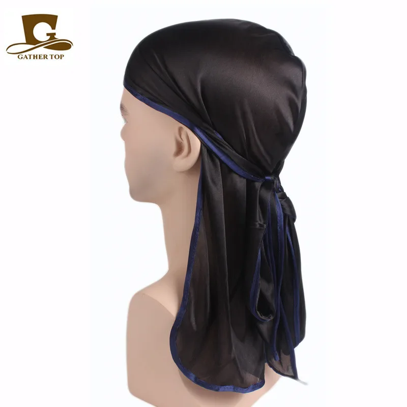 Black Navy Дышащие мужские атласные шарфы вязаные банданы шляпа тюрбан Кружева банданы Doo дюраг Байкер головной убор мягкая бандана аксессуары для волос - Цвет: Black Navy