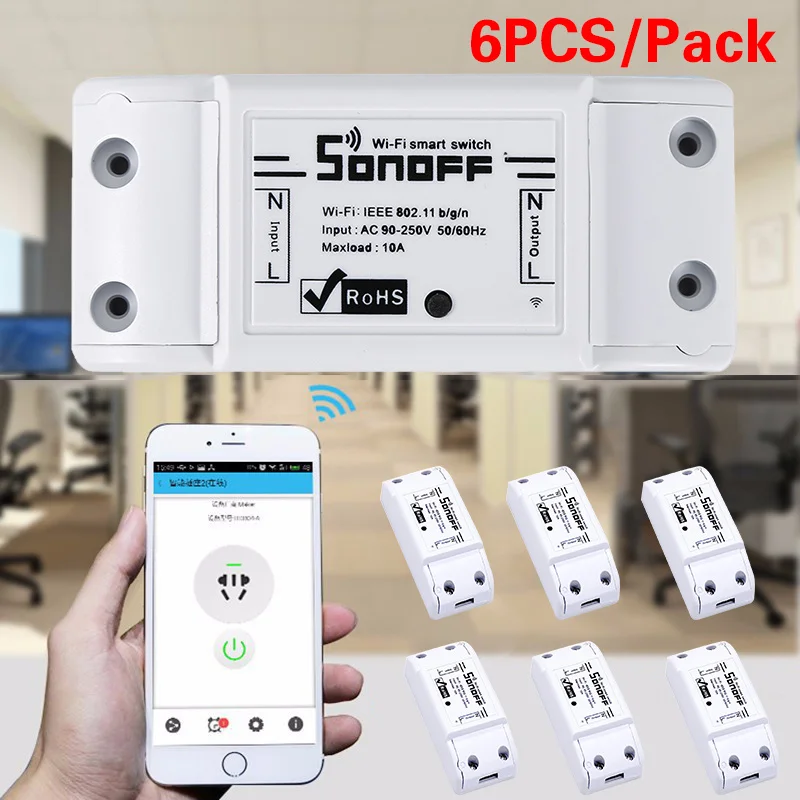 1 шт. Sonoff базовый Wifi переключатель DIY беспроводной пульт дистанционного управления Domotica светильник интеллектуальное реле для домашней автоматизации модуль контроллер работа с Alexa
