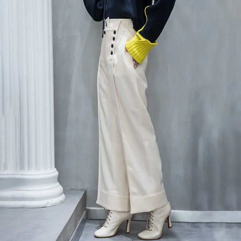 TWOTWINSTYLE брюки для женщин большие размеры пуговицы пэчворк с высокой талией