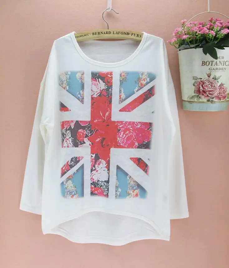 Модные дизайнерские футболки с длинным рукавом и цветочным флажковым узором