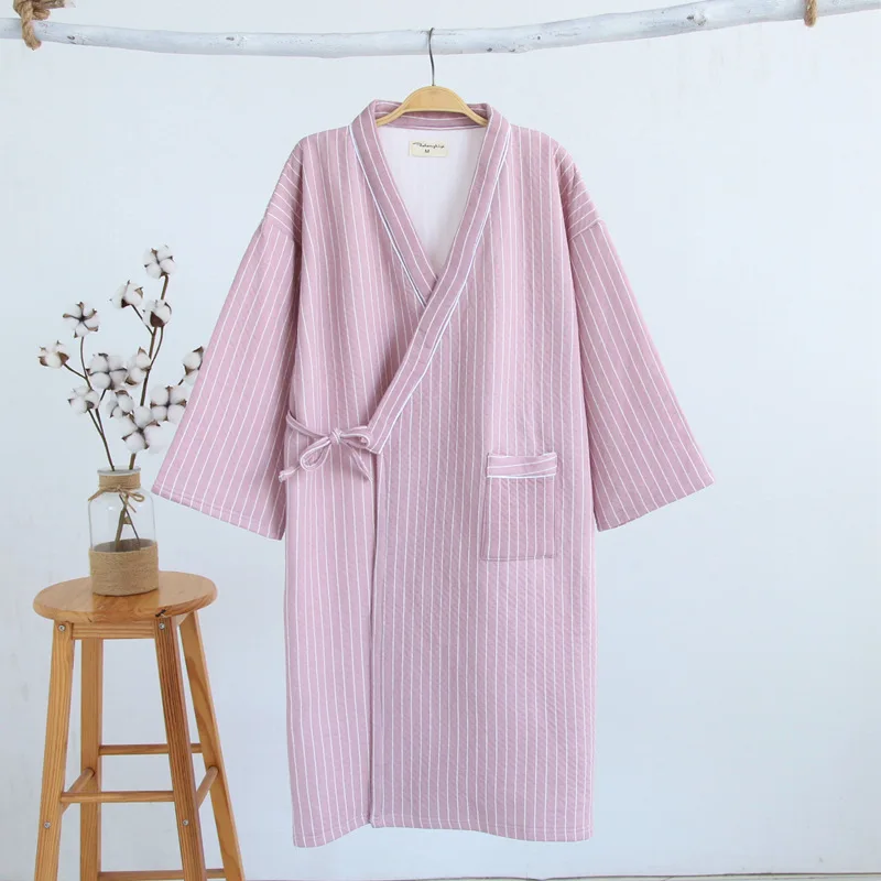 pink robes Женские пижамные комплекты, зимнее нижнее белье Yukata, японский халат-кимоно, хлопковые костюмы, ночная рубашка, одежда для сна, халат, домашняя одежда для отдыха - Цвет: pink robes