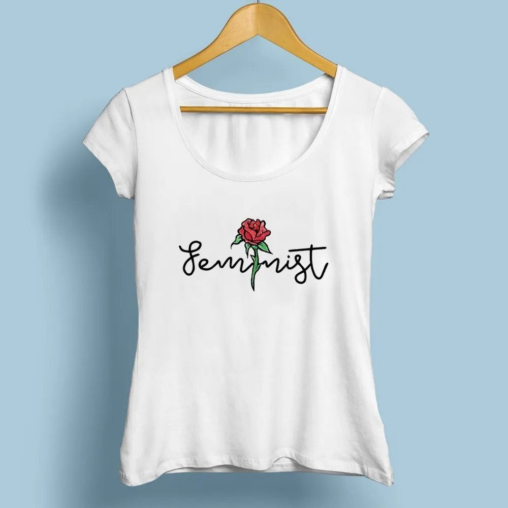 Милая женская футболка с феминистской розой новинка 2018 белая Повседневная