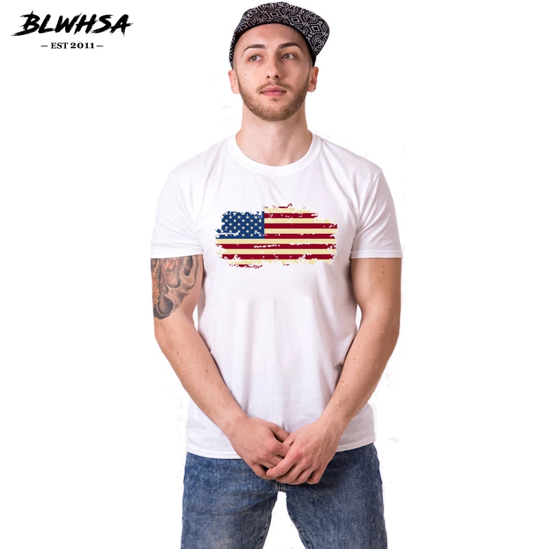 Футболка BLWHSA с принтом флага США для мужчин и женщин топы влюбленных пар футболки