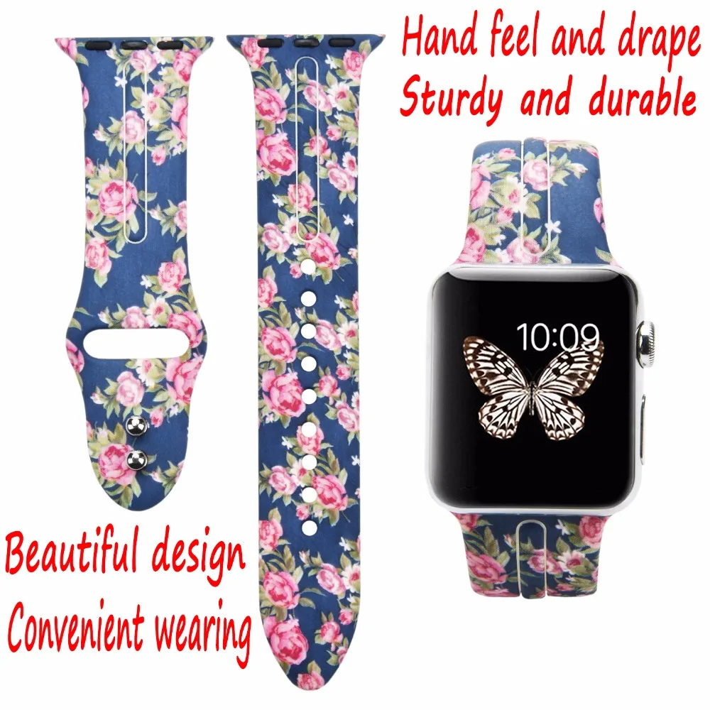 Мягкий силиконовый с цветочным рисунком ремешок для часов Bemorcabo для Apple Watch 4 3 2 1 aple Watch Band 38 мм 42 мм 44 мм браслет