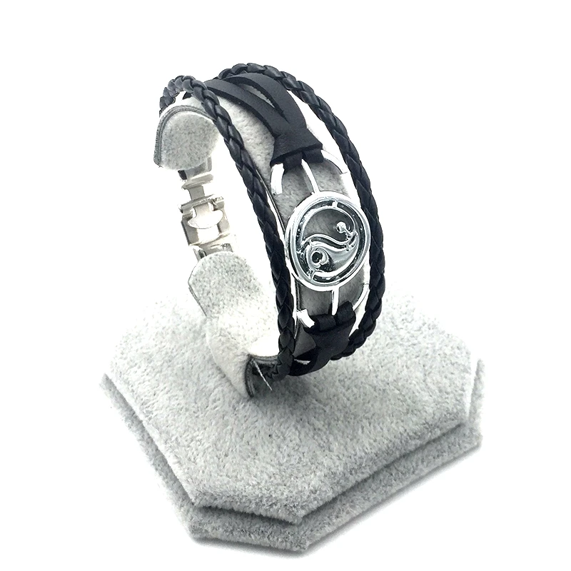 2018 новый ручной черный кожаный браслет Высокое качество старинное серебро Цвет