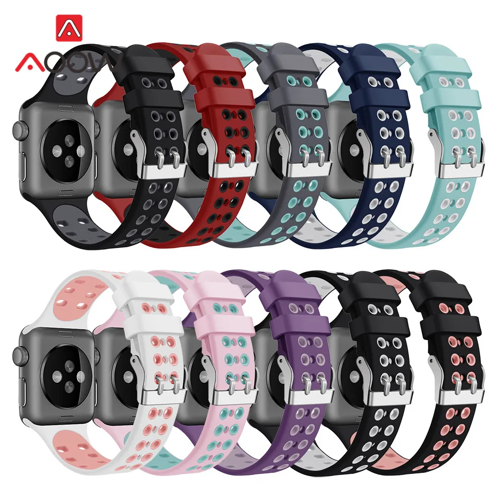 Силиконовый спортивный ремешок для часов Apple Watch 4 40 мм 44 мм 38 мм 42 мм с пряжкой дышащий браслет с отверстиями ремешок для iwatch 1 2 3