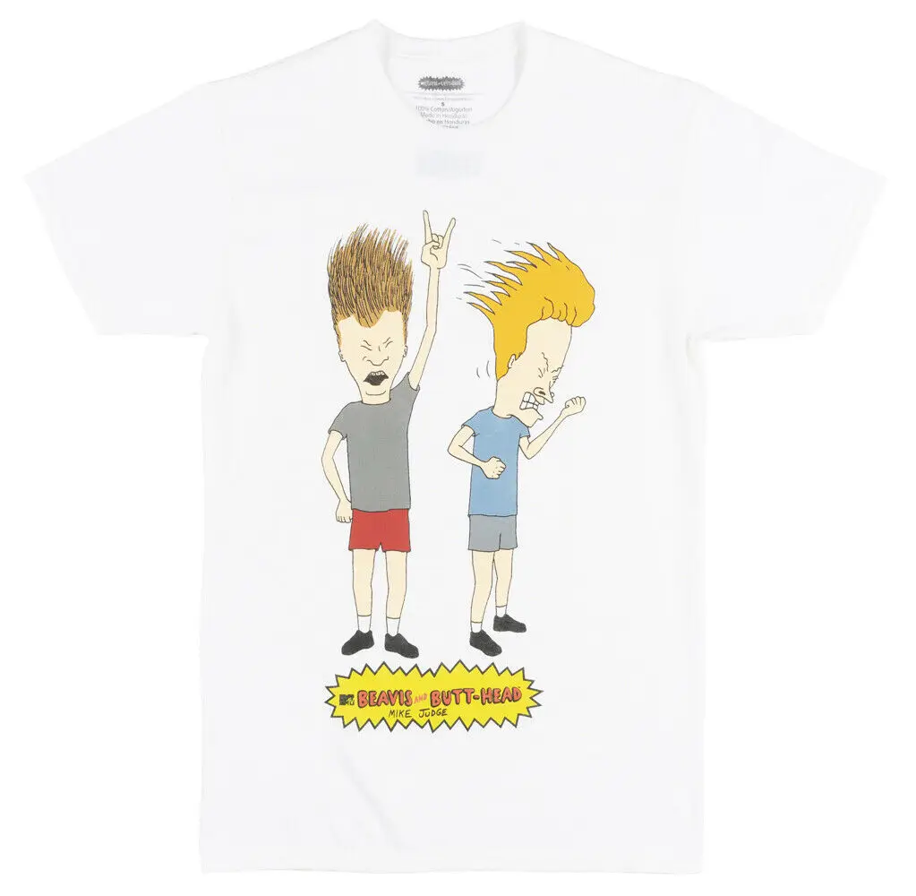 BEAVIS и BUTTHEAD HEAD BANGING Футболка мужская MTV Ретро Мультфильм тройник белый | Мужская