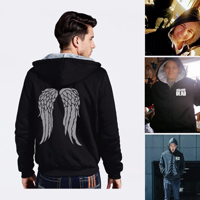 LISIBOOO Autumn Winter Fleece Thick Warm Clothing Brand Men The Walking Dead Hoodies Sweatshirt Men's Casual Zipper Hooded Coats | Мужская