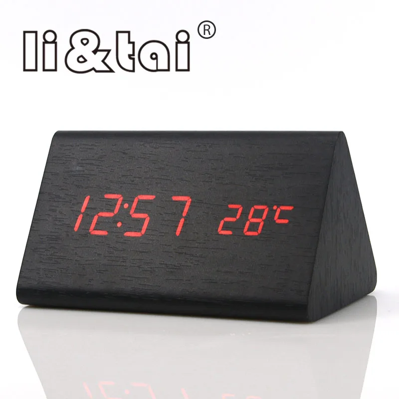 Треугольный деревянный светодиодный Будильник современные часы с контролем