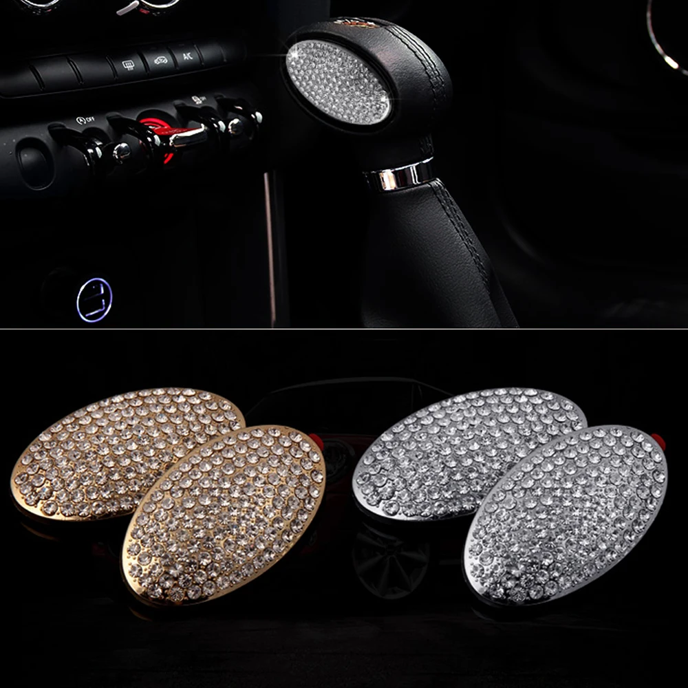 

2pcs Metal Car Gear Shift Knob Panel Crystal Diamond Stickers Cover Accessories For Mini Cooper Clubman F54 F55 F56 Car Styling