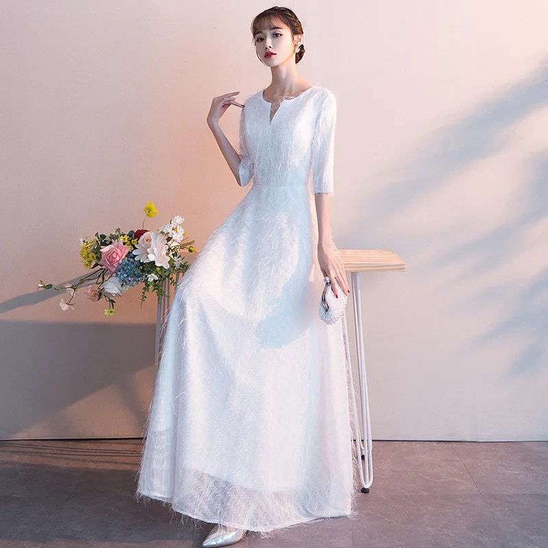 Новинка белые вечерние платья весна 2019 новое приталенное банкетное платье с