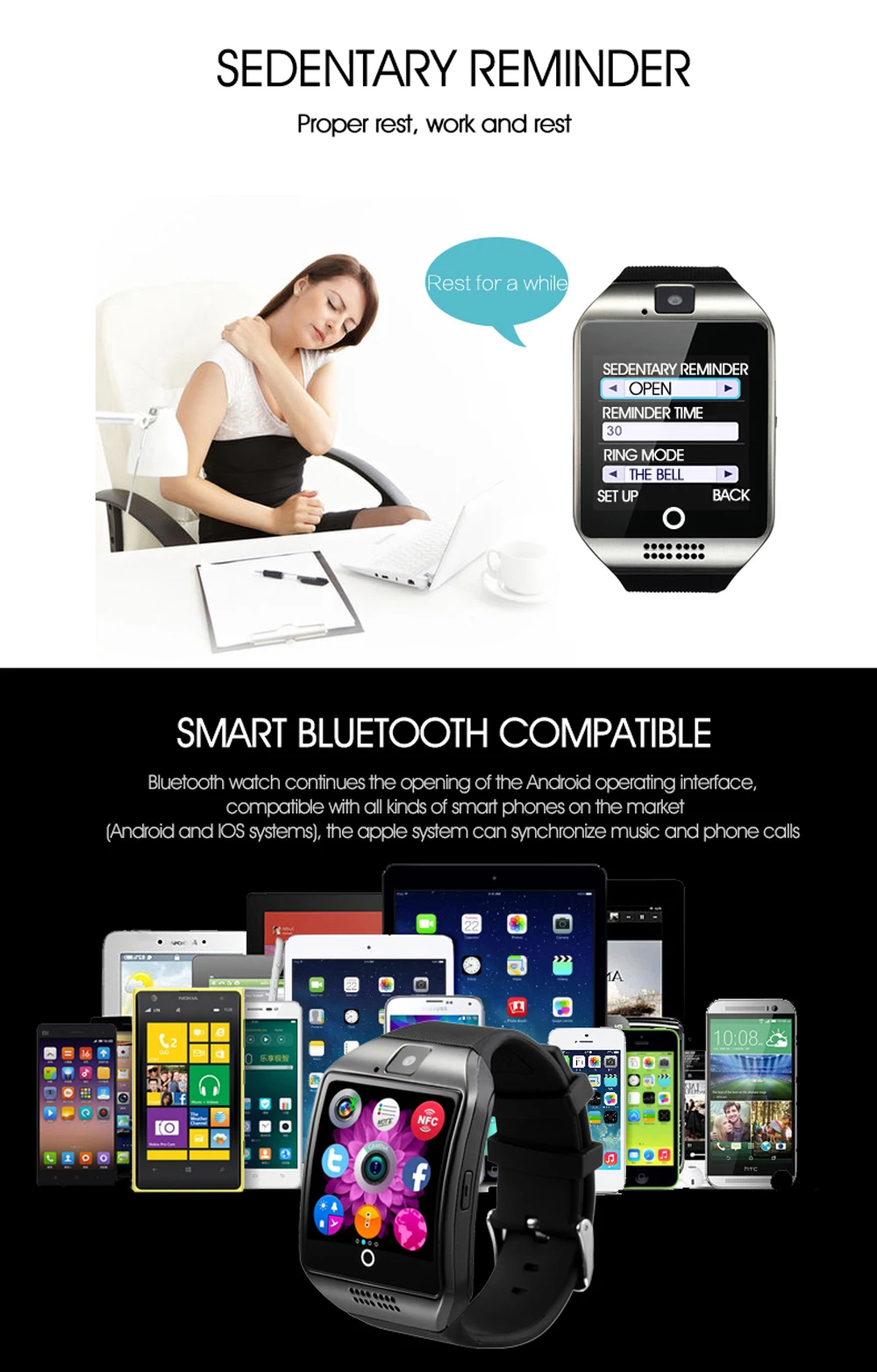 Oh My Golly Store Q18 Bluetooth Смарт часы с большой батареей сенсорный экран поддержка сим-карта TF для Xiaomi Android телефон