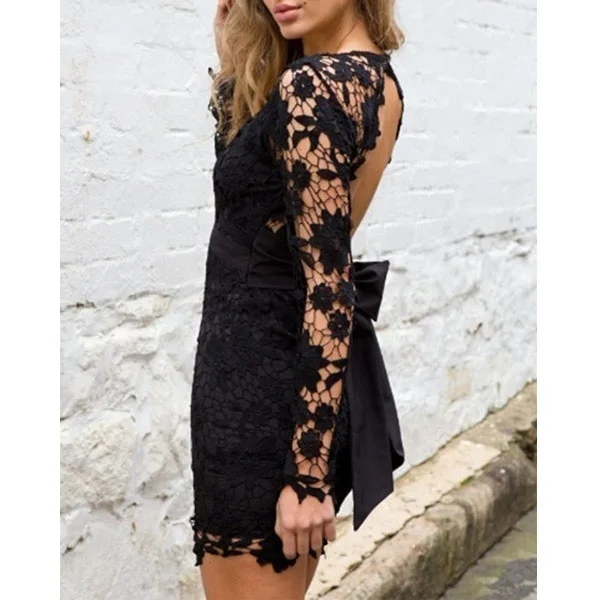 

Women's Spring and Summer Fashion Sexy Deep V-neck Lace Backless Dress Banquet Dress bag Hip Dress