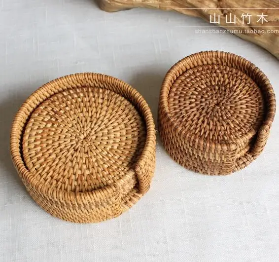 Набор подстаканников из ротанга, подстаканник для горшка, Настольный коврик, 6 размеров, Porta Copos, подстилки для домашнего декора, винтажный бамбуковый коврик ручной работы