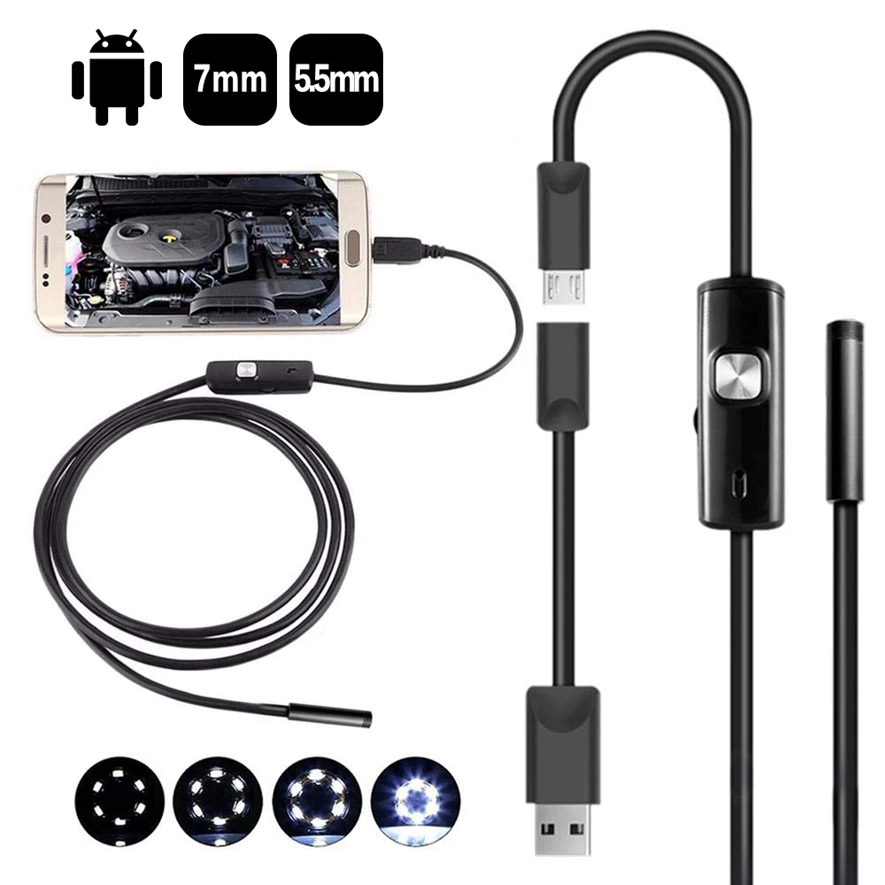 Эндоскоп с объективом 7/5 5 мм 1/1 5/2 м 6 светодиосветодиодный USB 480P OTG HD мегапикселей