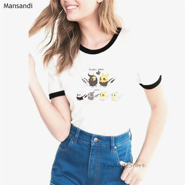 Y50904 B Забавная Футболка с принтом животных, женская одежда harajuku kawaii, модная футболка, женская футболка Cockatiel - Цвет: Y50904 B