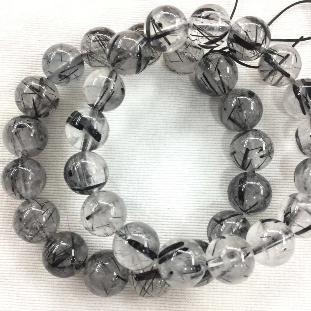 

7-12MM Natural Black Rutilated Quartz Bracelet Round Bead Bracelet Gift Protection &Emotional Balance Women's Jewelry For Gift
