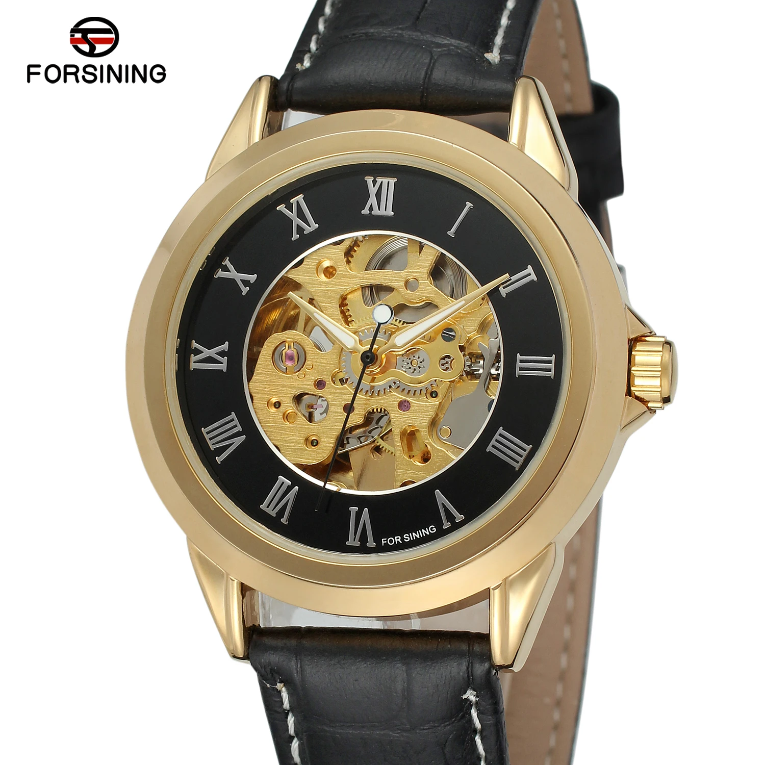 Часы наручные Forsining Мужские механические брендовые Роскошные с кожаным ремешком