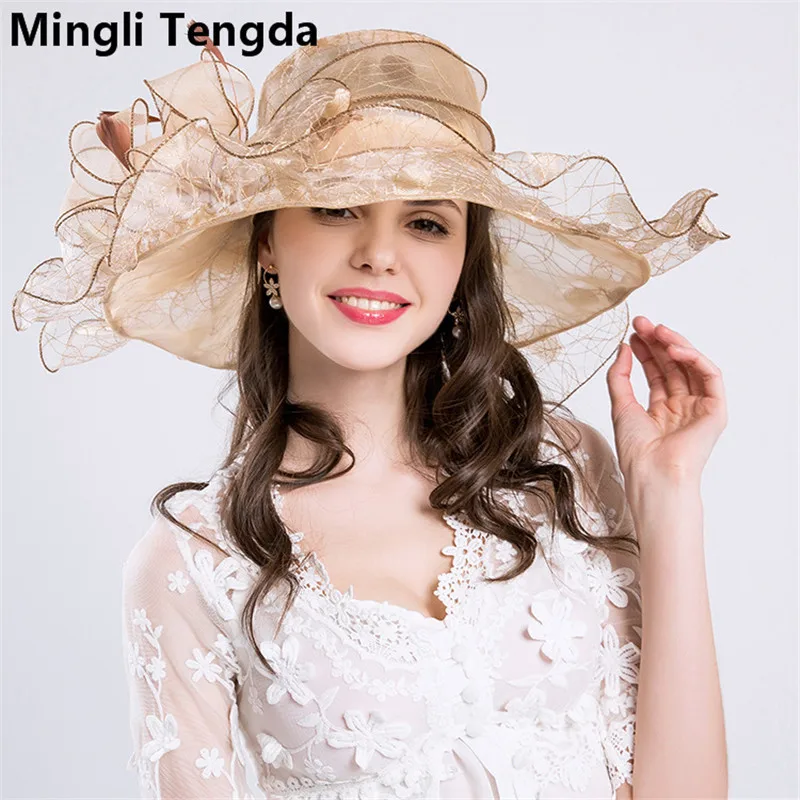 Цветная Свадебная шляпа Mingli Tengda с защитой от УФ лучей модная большими цветами из