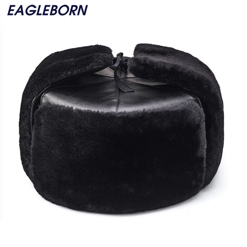 2021 теплые шапки бомберы для мужчин искусственная кожа с ушками eaderly папа