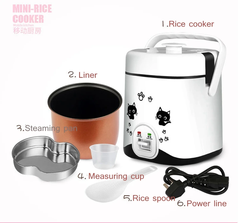 DMWD 110V/220V Mini Electric Rice Cooker Food Cooking Machine Eggs Meal Steamer Porridge Soup Stew Pot Heating Lunch Box Warmer