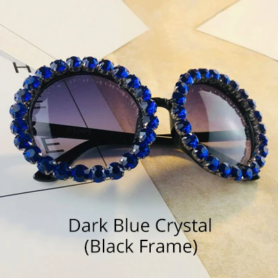 Dark Blue - Black Ralferty увеличенные Круглые Солнцезащитные очки женские роскошные кристаллы и Стразы ручной работы солнцезащитные очки UV400 круглые оттенки женские Oculos G1914 - Цвет линз: Dark Blue - Black