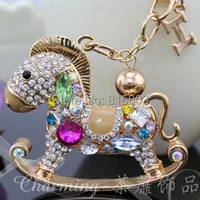 high quality cute crystal rhinestones whirligig horse metal car keychain souvenir personalized gifts