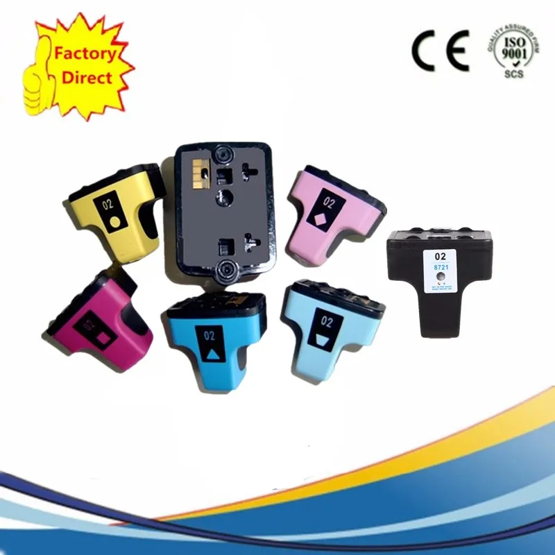 1SET 1BK 7PCS Чернильные картриджи Замена ForHP02XL HP02 02XL 02 PhotoSmart C7150 C7170 C7177 C7180 C7183 C7185 C7186 C7188 C7250 для струйной печати - Цвет: 1SET 1BK 7PCS