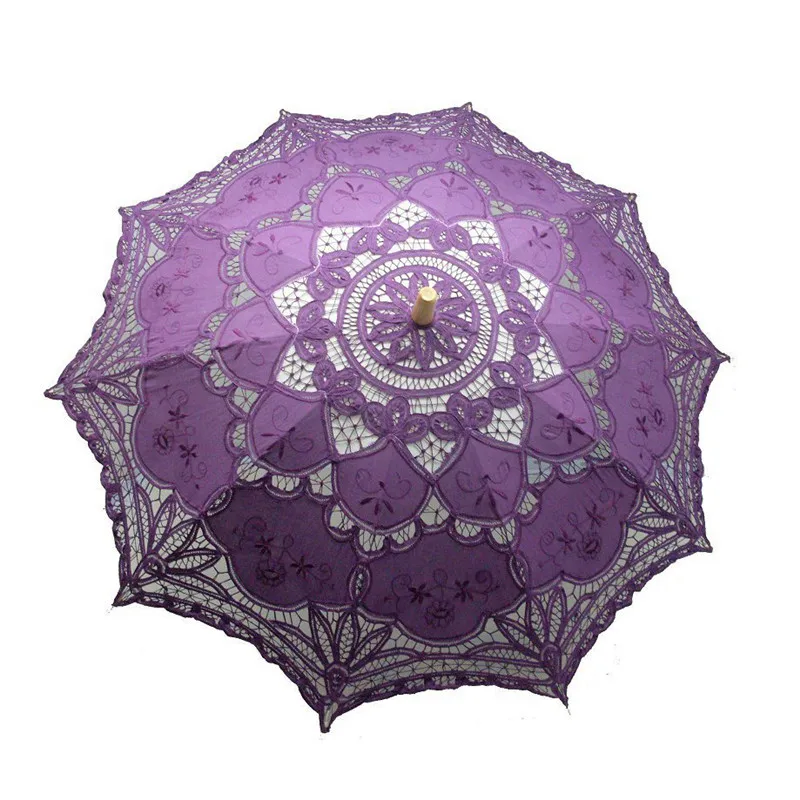 Вышивка кружева прямая деревянная ручка Зонтик Свадебные украшения зонтик