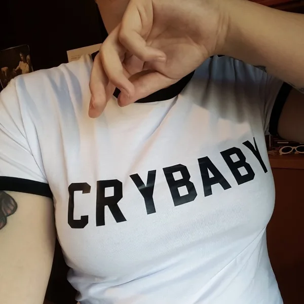 Футболка crybaby забавная футболка Tumblr графическая Hispter Ringer Топы Мода Высокое