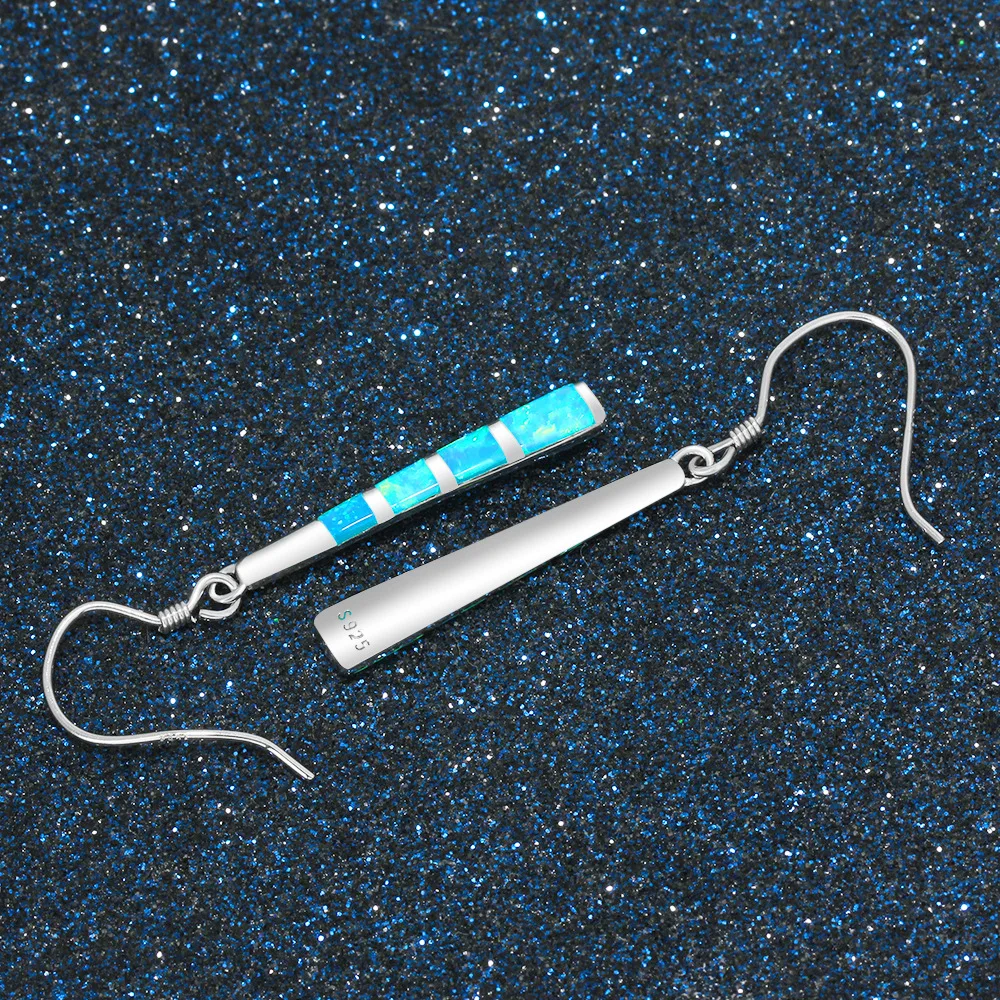 Серьги капли из стерлингового серебра 925 пробы с голубым мелким огненным опалом