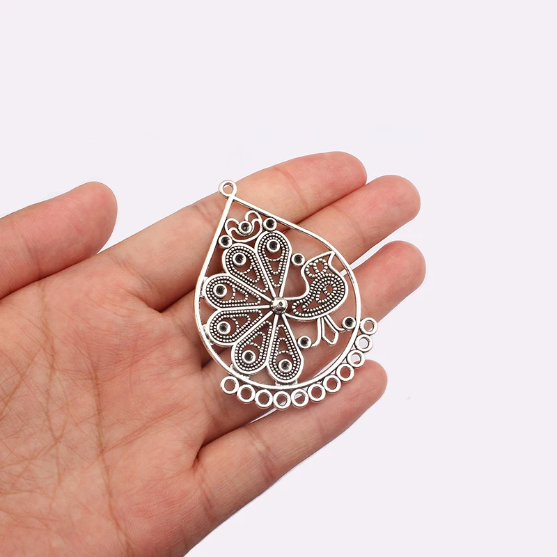 

4PCS Tibetan Silver Hollow Filigree Peacock Charms Waterdrop Teardrop Pendants Connectors For DIY Necklace Jewelry