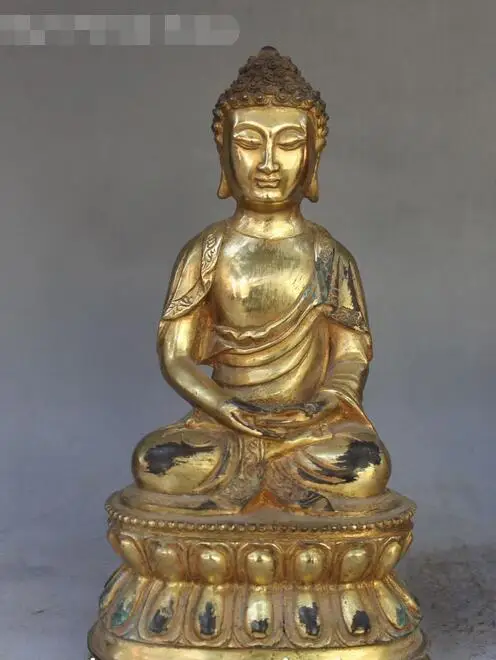 10 &quotСтарая тибетская бронзовая позолоченная сиденья Шакьямуни Амитабха Будды