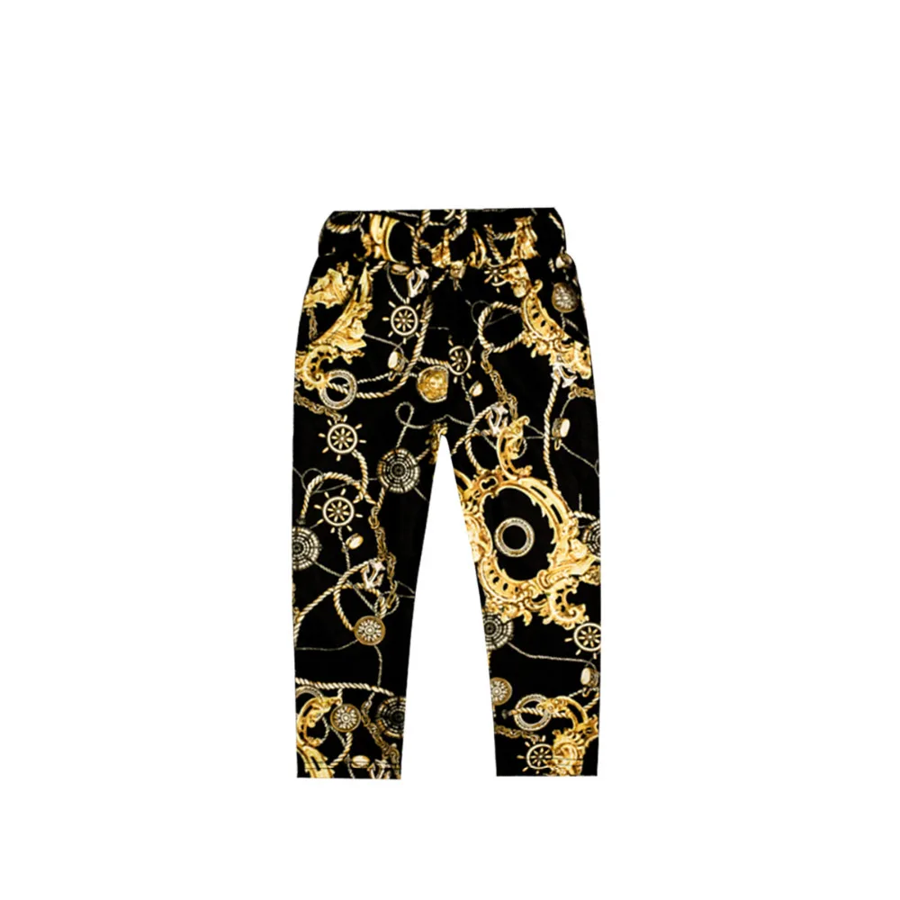 Комплект одежды из 3 предметов для девочек: черный топ с короткими рукавами и принтом золотого цвета черные