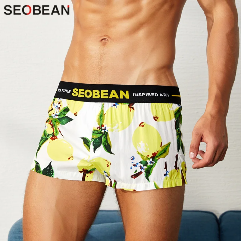 SEOBEAN Young Fashion мужские боксеры цветочные шорты сексуальная сумка для пениса мужские боксеры шорты домашние свободные трусы молодежное Мужское нижнее белье