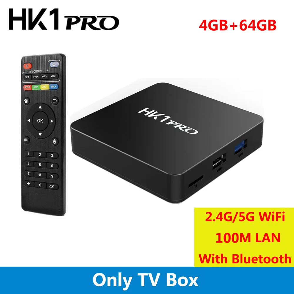 only 4GB 64GB TV box HK1 PRO 4 Гб LPDDR4 64 Гб ПЗУ Android 8,1 ТВ приставка Amlogic S905X2 четырехъядерный USB 3,0 2,4G 5G WiFi Bluetooth 4K HD Смарт-приставка - Цвет: only 4GB 64GB TV box