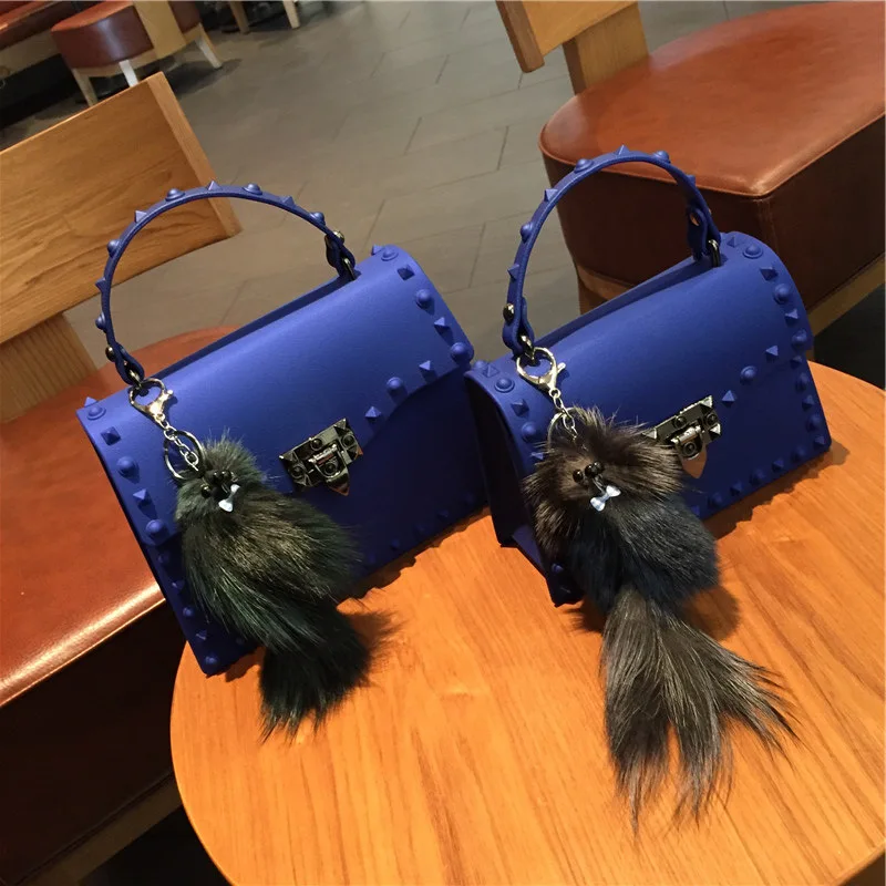 Blue Роскошные сумки женские дизайнерские сумки желе Модные Винтажные Сумки На Плечо женские ПВХ сумочки с заклепками - Цвет: Blue