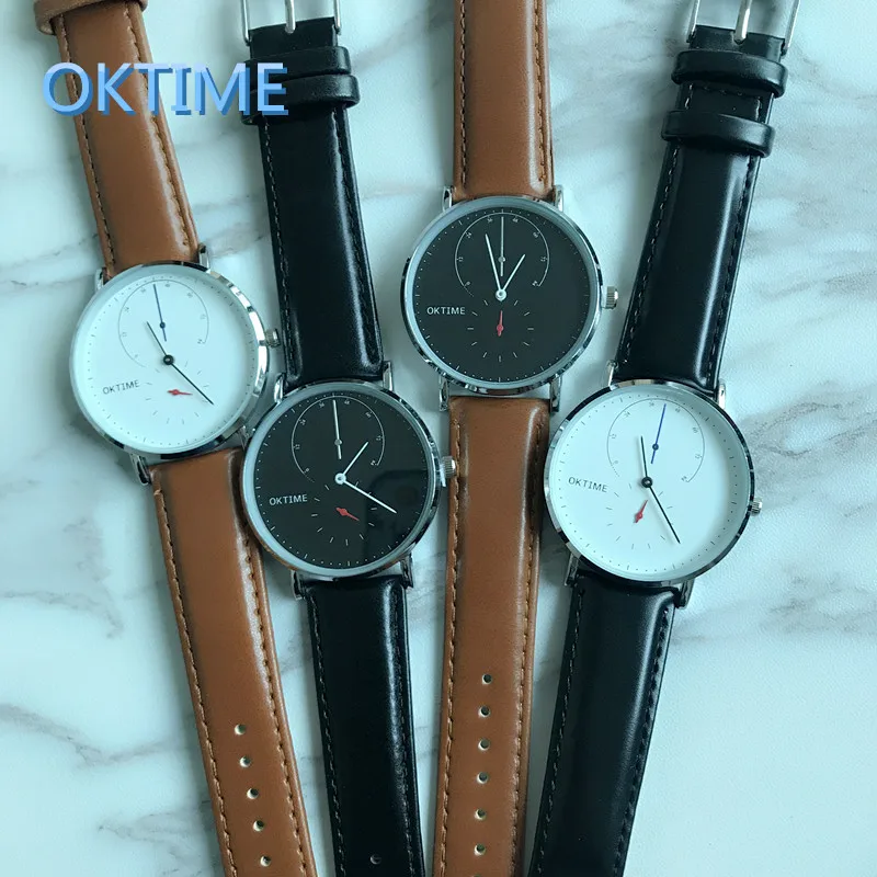 2017 мужские деловые и повседневные часы с изогнутой поверхностью двумя часами