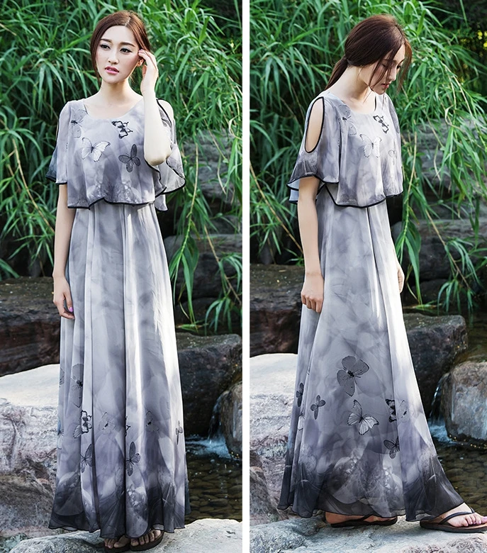 Летнее женское элегантное шифоновое пляжное платье с цветочным принтом и