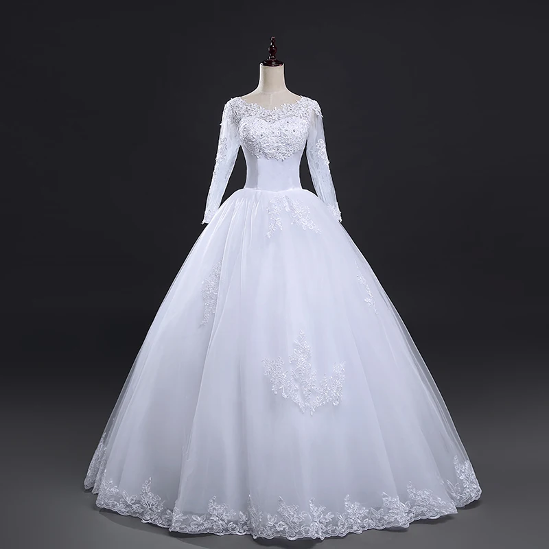 Fansmile/Новое поступление года; Robe De Mariage; кружевное бальное платье принцессы с рукавами; свадебное платье на заказ; Vestido De Noiva FSM-583F
