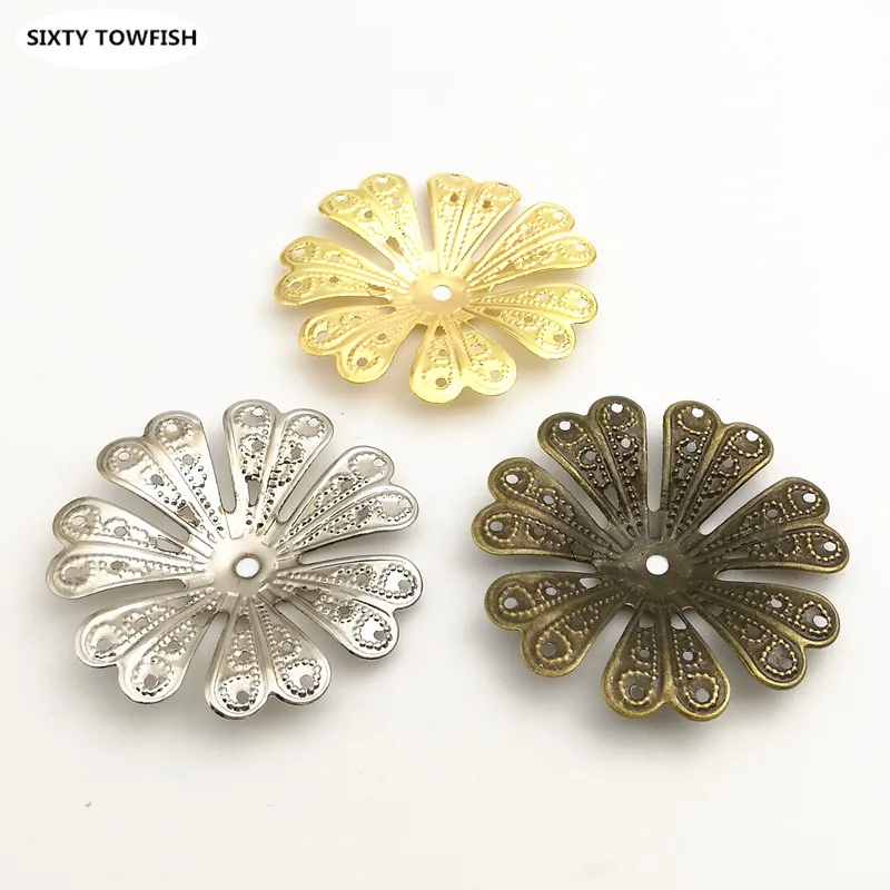 

10/100 Pieces 39mm Gold color/White K Metal Filigree Flowers Slice Charms Base Settings Jewelry DIY Components Making